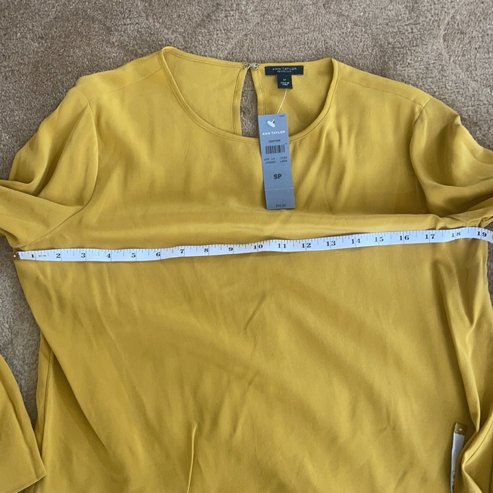 Ann Taylor Petite Golden Chartreuse Bell Sleeve Silk Blouse - Picture 6 of 6